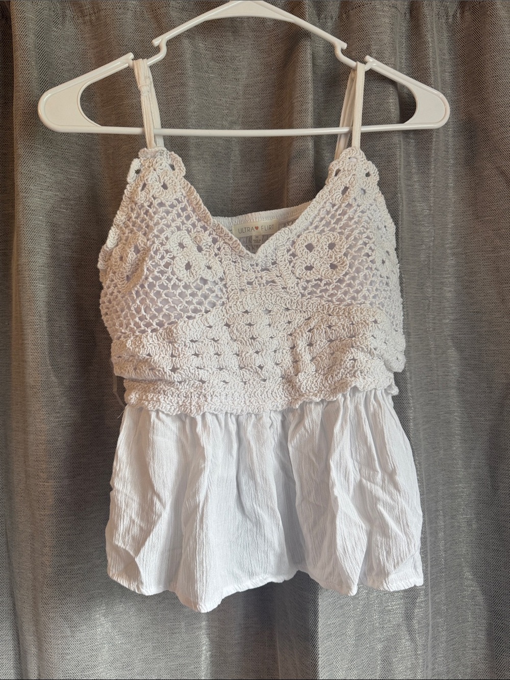 Ultra Flirt White Crochet Knit Peplum Cami